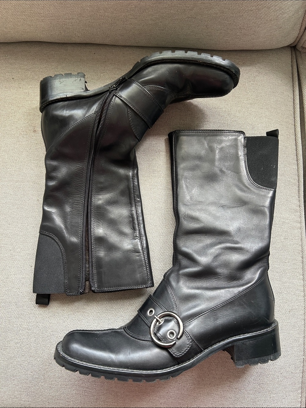 🇮🇹 Zita Maria Luxe Black Leather Buckle Mid-Calf Boots